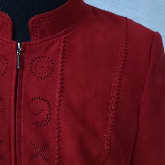 Conrad C Collection Womens 14 Red Faux Suede Full Zip Long Sleeve Jacket - Picture 6 of 16